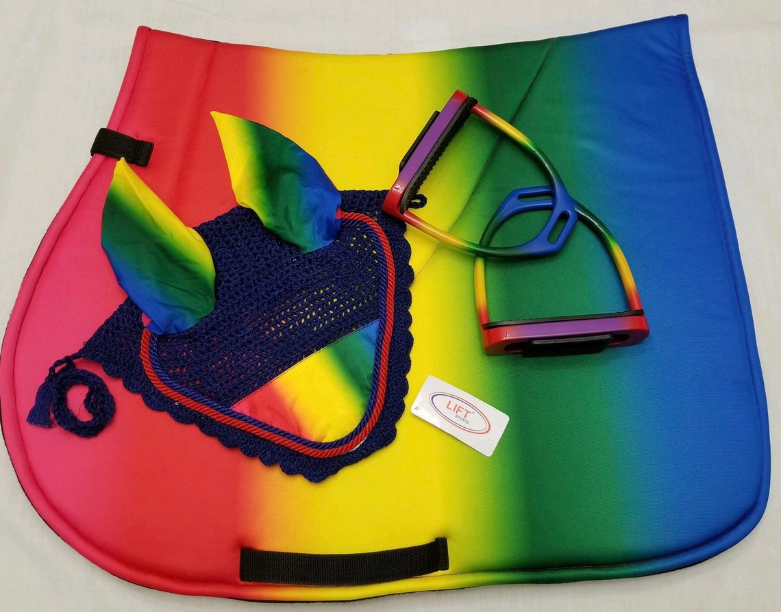 Rainbow Horse English Saddle Pad Set With Matching Stirrups Etsy