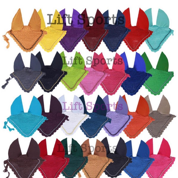 27 Colors Horse Fly Bonnet Ear Net Veil Mask Hood Hand Made Cotton Crochet New Full/Cob/Pony Tack Shows Equestrian