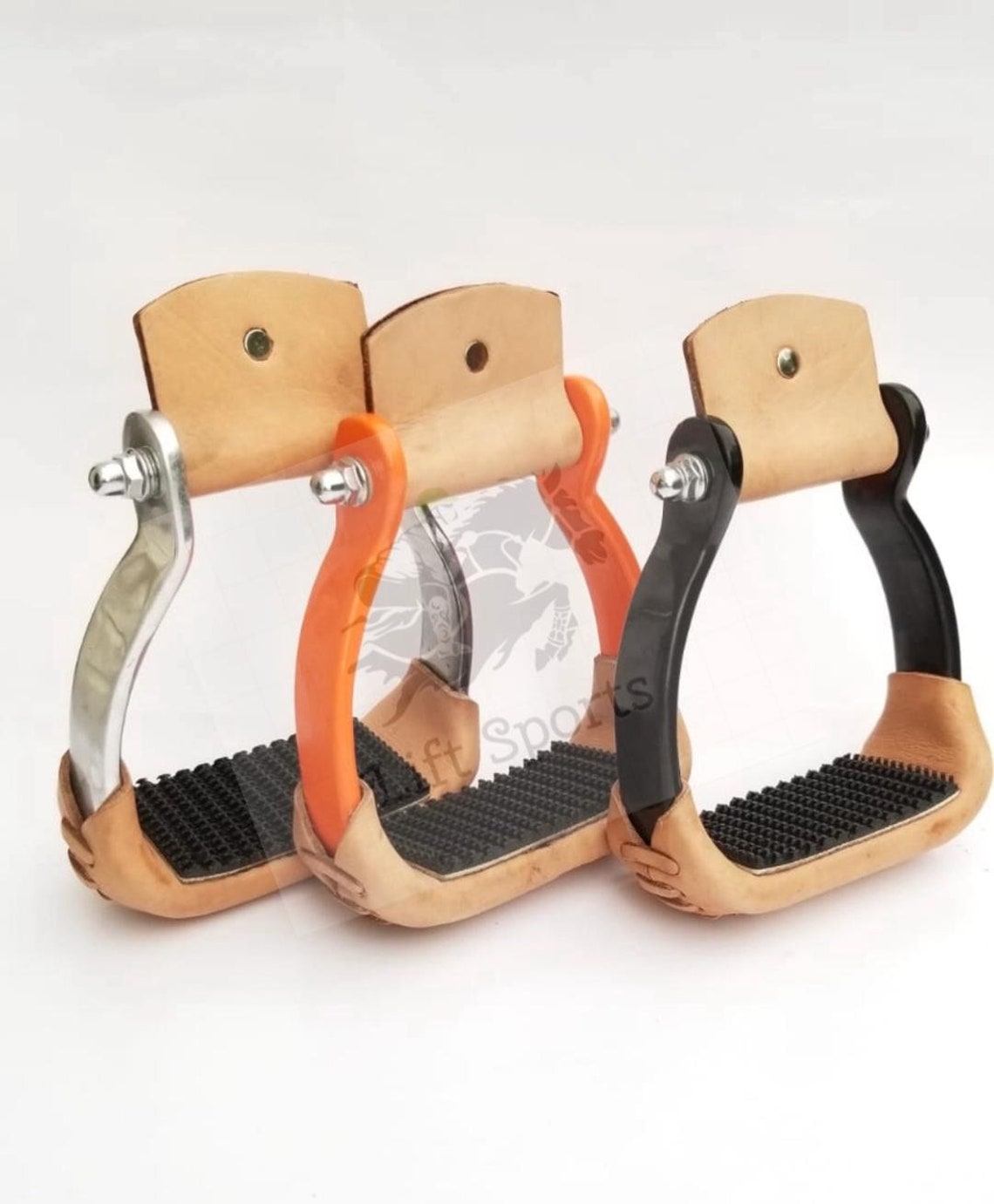 Western Horse Saddle Stirrups Aluminum Silver w/ Leather Etsy