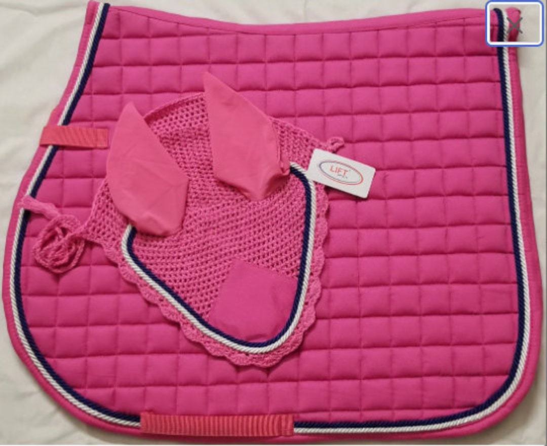 Pink Horse English Saddle Pad Set With Matching Fly Ear Net