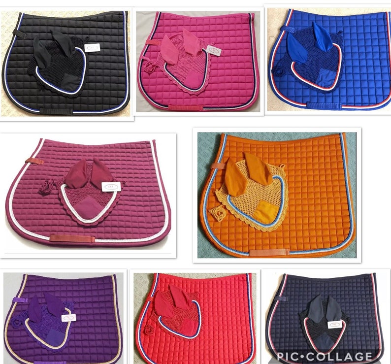 Horse English Saddle Pad with Matching Fly Veil Ear Net Etsy