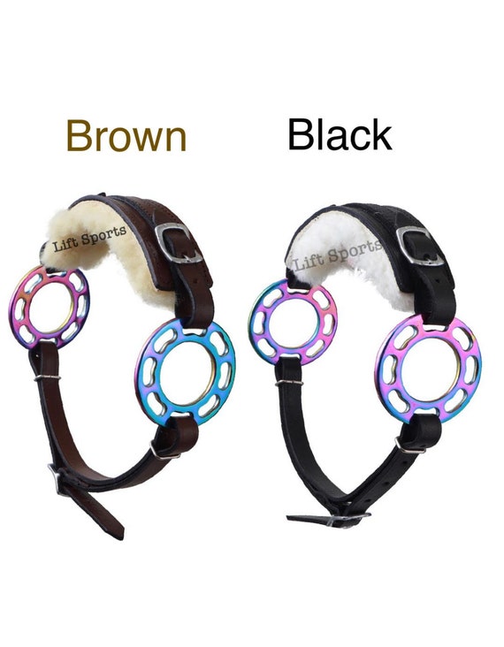 RIDING GEARS Rainbow Multi Hackamore Bitless Horse Bit English Western Adjustable Leather Brown 
