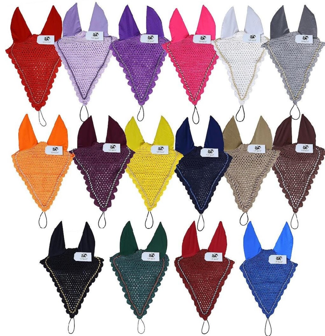 Long Tie Down Horse Fly Ear Net Veil Mask Hood Hand Made Cotton