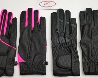 New Women Horse Riding Gloves Leather Grip Equestrian Pink Black Tack Horse Back