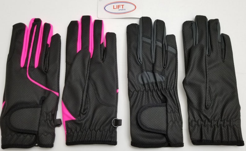 New Women Horse Riding Gloves Leather Grip Equestrian Pink Black Tack Horse Back image 1