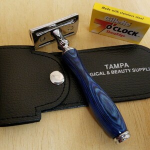 Safety Razor Double Edge Wood Handle Razors + 5 Free Blades Pouch travel Kit Set