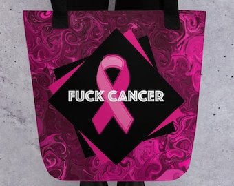 Breast Cancer Support Tote Bag – Fuck Cancer Pink Ribbon Bag – Fighter Gift – Awareness Tote