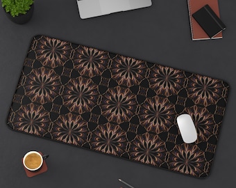 Desk Mat Geometric Floral Pattern | Brown Mandala Tile Mousepad