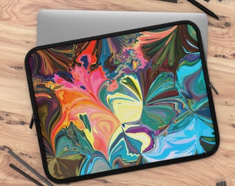 Abstract Color Swirl Laptop Sleeve | Vibrant Marble Art, Protective Zip Case