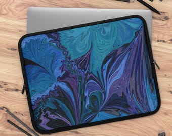 Laptop Sleeve Blue Purple Marble Swirl | Abstract Fluid Art | Tablet