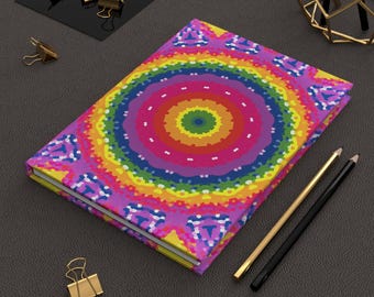 Rainbow Mandala Hardcover Journal | Kaleidoscope Pattern Notebook