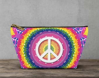 Accessory Pouch Rainbow Peace Sign | T-Bottom Zip Bag