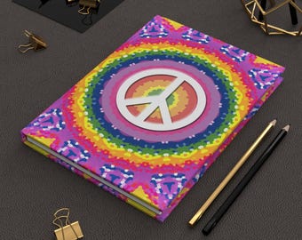 Journal Peace Symbol Rainbow Mandala Hardcover Journal | Kaleidoscope Pattern Notebook