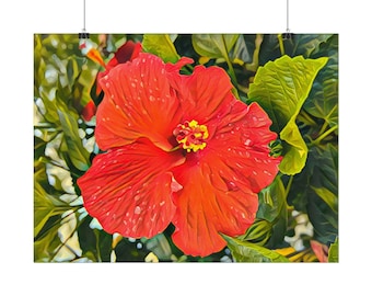 Red Hibiscus Art Print | Tropical Flower, Venezuelan Cayena (Digital Download)