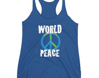 Racerback serbatoio mondo pace segno femminile, pace sulla terra segno di pace t-shirts