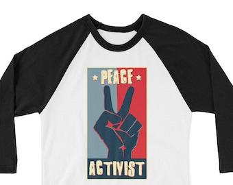 Retro Peace Signs, PEACE Activist, Antiwar Movement, 3/4 sleeve raglan shirt