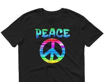 Chemises Tie Dye, T-shirt coloré PEACE Sign Graphic Design