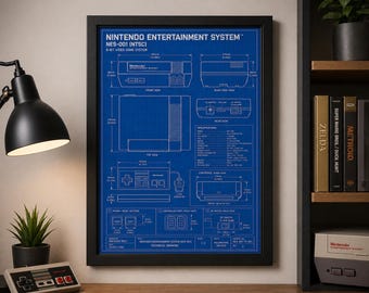 NES Blueprint Poster – Framed 8x10 Retro Gaming Wall Art