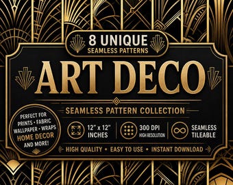 8 motifs Art déco dorés sans couture : PNG 12x12 (téléchargement numérique)