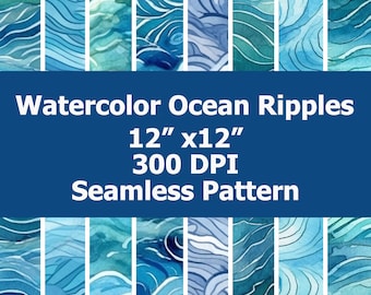 8 Seamless Ocean Ripple Watercolor Patterns. Ocean Ripple Sublimation Design.  Digital Paper, Ocean Ripple svg