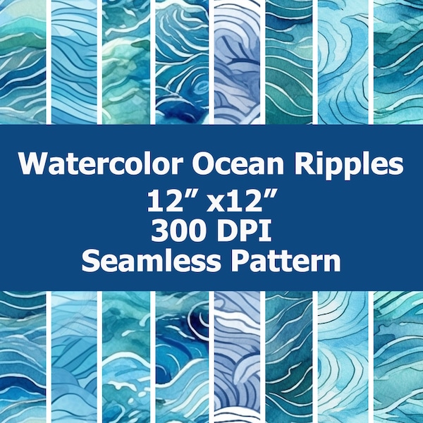 8 Seamless Ocean Ripple Watercolor Patterns. Ocean Ripple Sublimation Design.  Digital Paper, Ocean Ripple svg