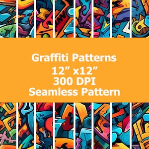 8 Seamless Graffiti Patterns. Graffiti Background. Sublimation Design. Digital Paper