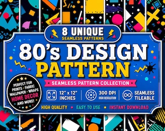 80s Pattern: Seamless Retro Backgrounds, Sublimation Design (Digital Paper)