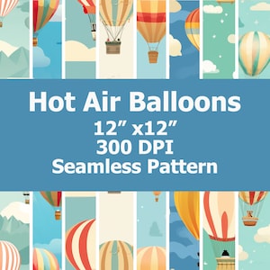 8 Seamless Hot Air Balloons Patterns. Hot Air Balloons Background. Hot Air Balloons Sublimation Design. Hot Air Balloons Digital Paper