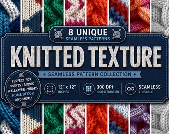 8 Seamless Knitting Texture Patterns. Knitting Background. Sublimation Design. Digital Paper