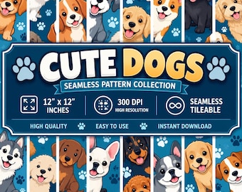 Playful Puppy Seamless Pattern, Dog Background (PNG Digital Download
