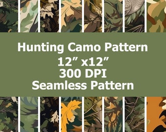 Hunting Camo Seamless Pattern: 8 PNG Digital Papers (12x12, 300 DPI)