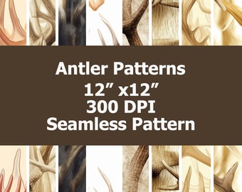 8 Seamless Antler Patterns. Deer Antler Background. Sublimation Design. Digital Paper