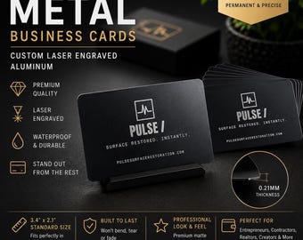 Custom Laser Engraved Metal Business Cards | Black Aluminum, Professional Networking Tool