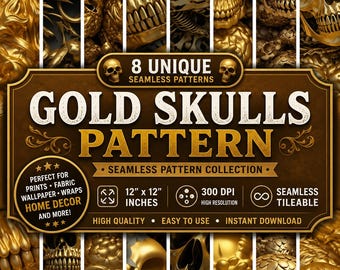 Gold Skull Seamless Pattern: Sublimation Background (Digital Download)