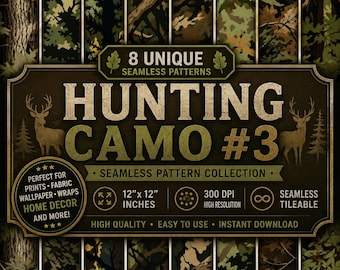 8 Hunting Camo #3 Seamless Patterns: 12" PNG (Digital Download)