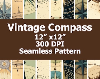 Vintage Compass Pattern: Seamless Nautical Digital Paper (PNG)
