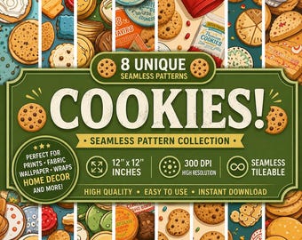 8 Seamless Cookie Patterns. Cookie Background. Sublimation Design. Digital Paper