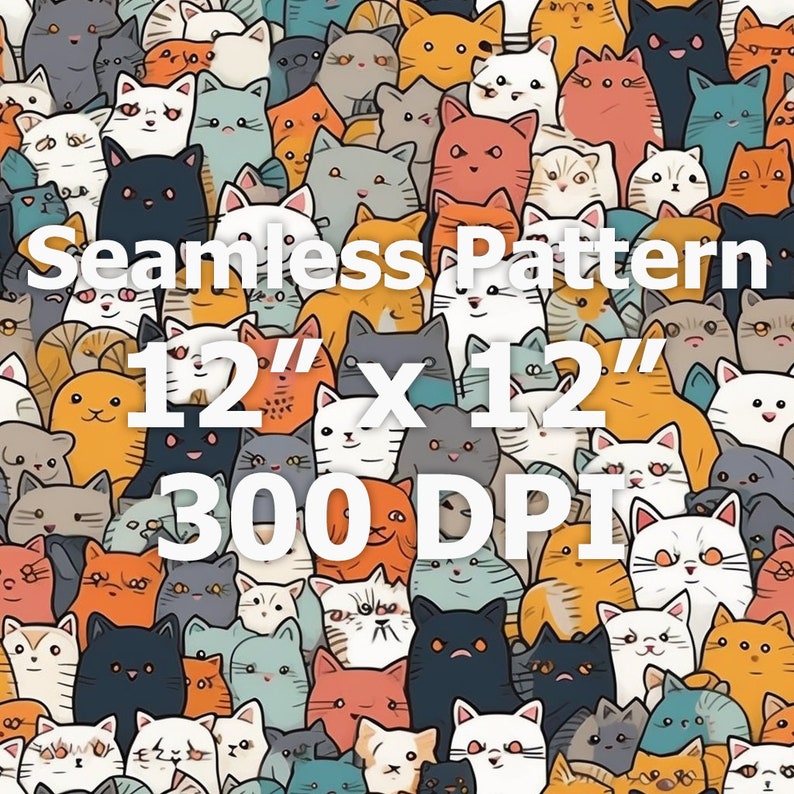 Patterns Feline Cats Seamless Pattern, Playful Feline PNG (digital Download, Commercial ...