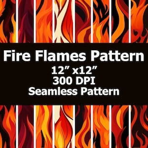 May include: A seamless pattern of red, orange, and yellow fire flames on a black background. The pattern is 12 inches by 12 inches and 300 DPI. Fire Flames Pattern 12" x12" 300 DPI Seamless Pattern