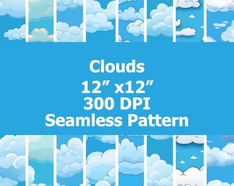 8 Seamless Clouds Patterns. Clouds Background. Sublimation Design. Digital Paper