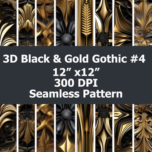 8 Seamless 3D Gothic Gold and Black Art #4 Patterns. Gothic Gold and Black Background. Sublimation Design. Digital Paper