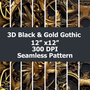 8 Seamless 3D Gothic Gold and Black Art Patterns. Gothic Gold and Black Background. Sublimation Design. Digital Paper