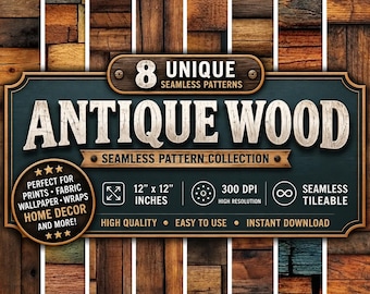 8 Antique Wood Patterns: Seamless Digital Paper (12x12 PNG)