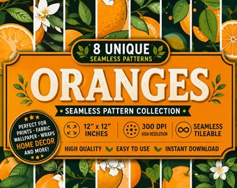 8 Seamless Oranges Patterns. Oranges Background. Sublimation Design. Digital Paper