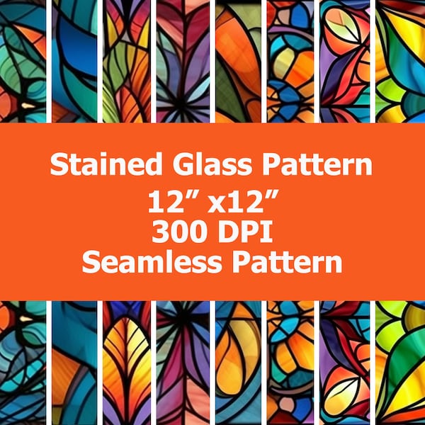 8 Seamless Stained Glass Patterns. Stained Glass Background. Sublimation Design. Digital Paper