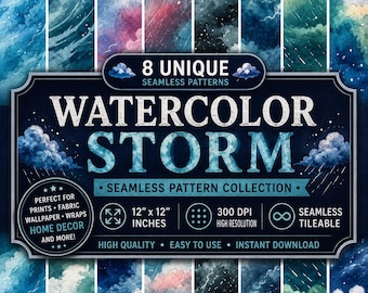 Storm Watercolor Patterns: Seamless Weather Designs (Digital Download)