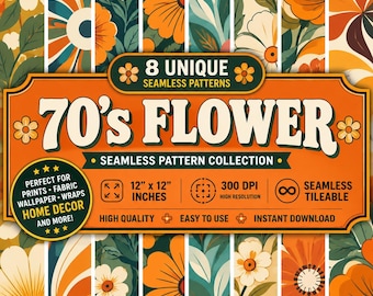 70s Floral Wallpaper: Seamless Retro Flower Patterns (Digital Paper)