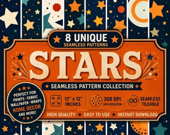 8 Seamless Star Patterns. Star Background. Sublimation Design. Digital Paper