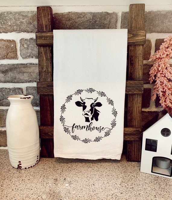 Farmhouse Cow Hand Towel, Kitchen Towel, Mini ladder decor, BATHROOM DECOR