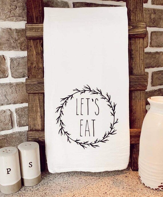 Farmhouse Hand Towel Mini Ladder Hand Towel Decor Lets Eat Etsy